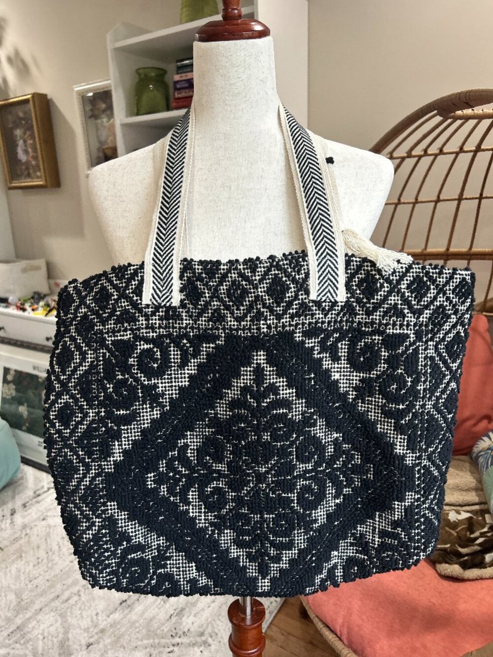 Black and white soft tote